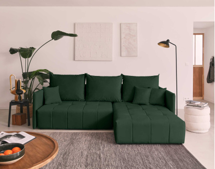 Canapé d'angle en velours - Petra - réversible convertible avec coffre - 4 places - en velours