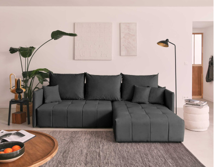 Canapé d'angle en velours - Petra - réversible convertible avec coffre - 4 places - en velours