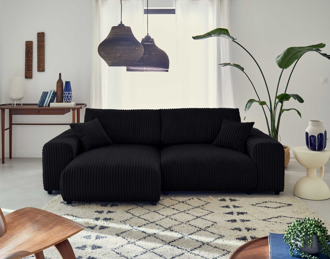 Canapé d'angle réversible 4 places en velours côtelé grosses côtes Garance