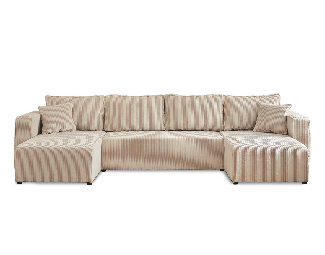 Canapé panoramique en U 7 places convertible avec coffre en velours côtelé Topaze