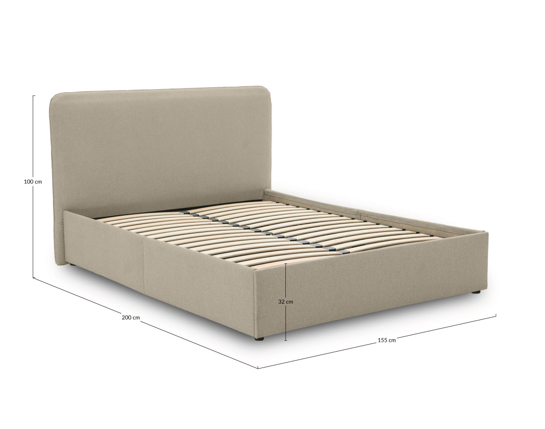 Lit coffre 140x190 cm avec sommier inclus en tissu Goyave