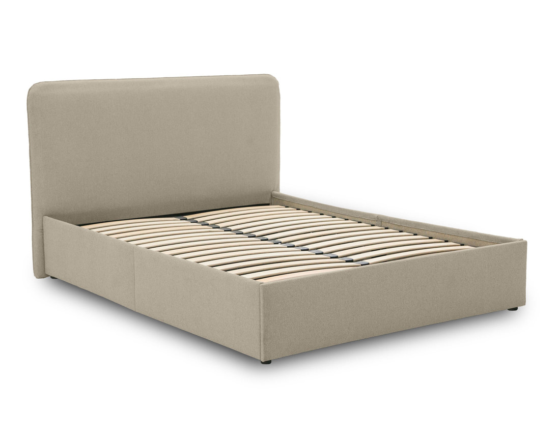 Lit coffre 160x200 cm avec sommier inclus en tissu Goyave