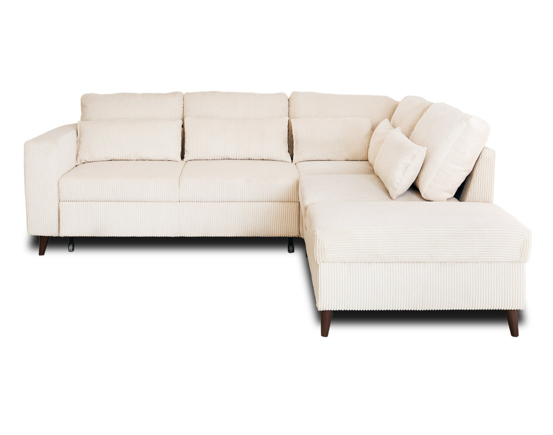 Canapé d'angle réversible 5 places convertible avec coffre en velours côtelé - Aubépine
