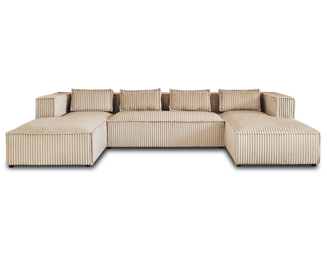 Canapé panoramique en U 7 places en velours côtelé grosses côtes Stella