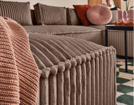 Canapé panoramique en U 7 places en velours côtelé grosses côtes Stella