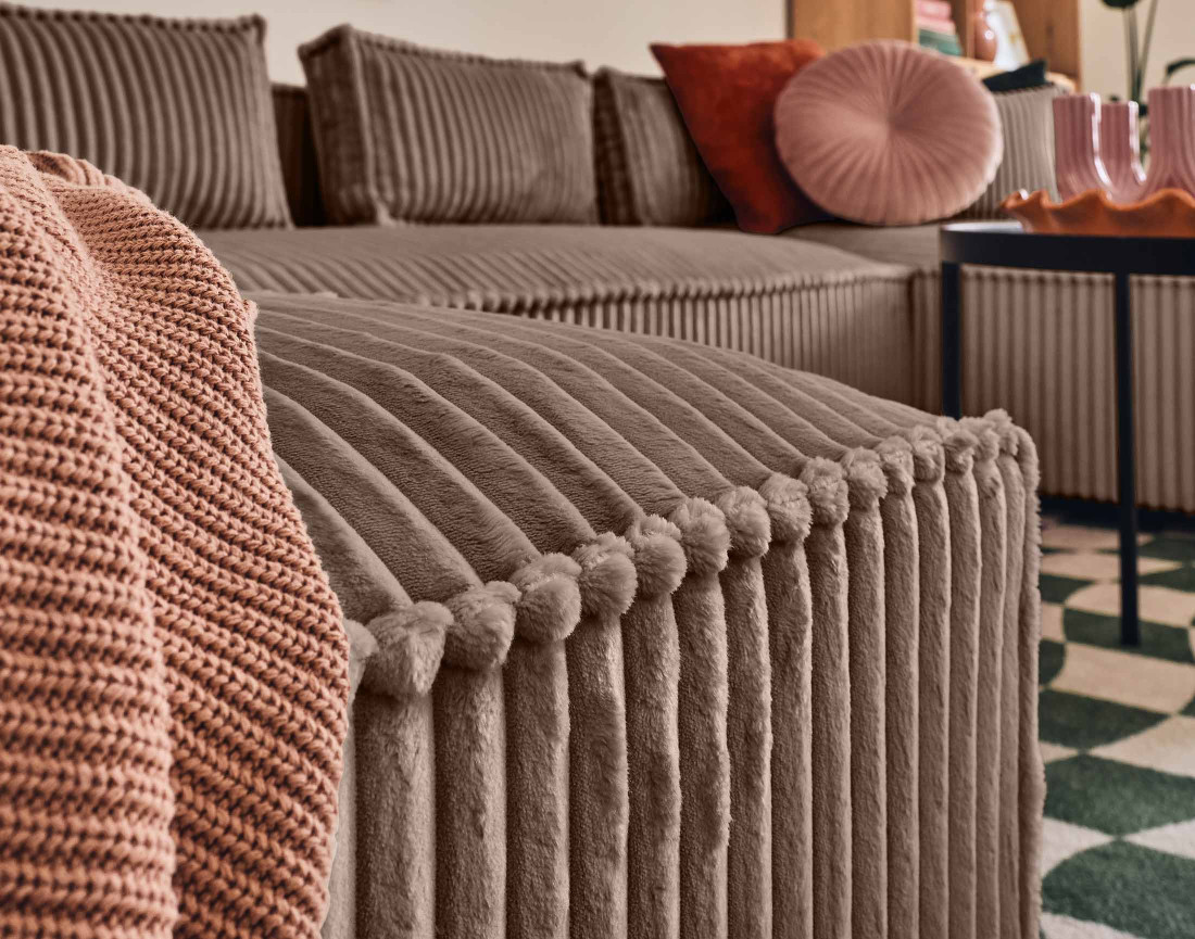 Canapé panoramique en U 7 places en velours côtelé grosses côtes Stella