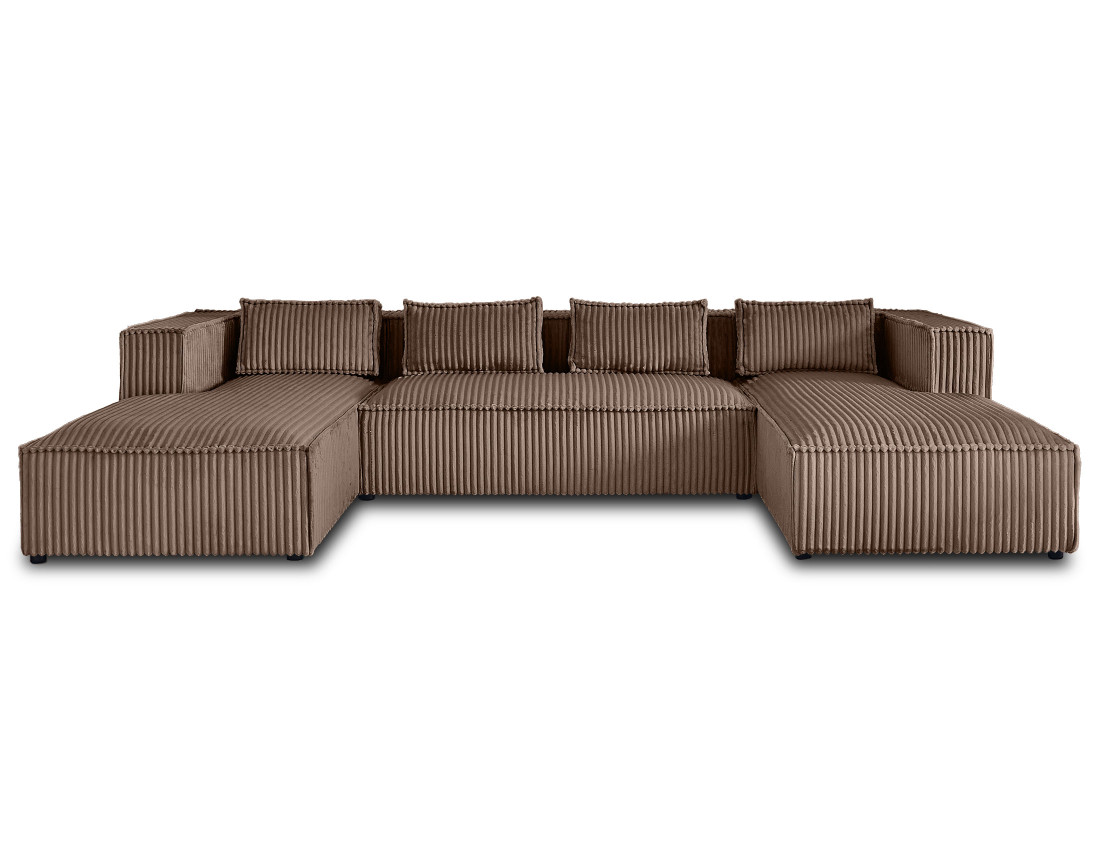 Canapé panoramique en U 7 places en velours côtelé grosses côtes Stella