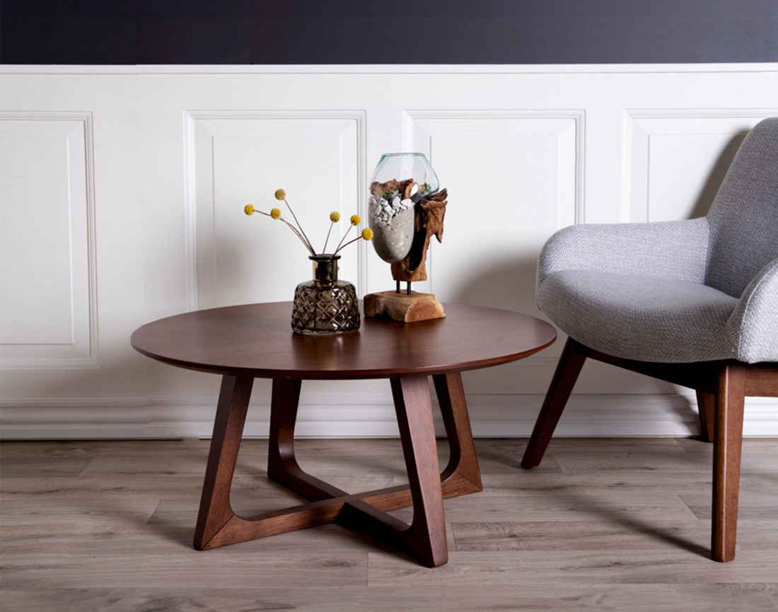 Table basse ronde en bois plaquage noyer 75 cm Solin