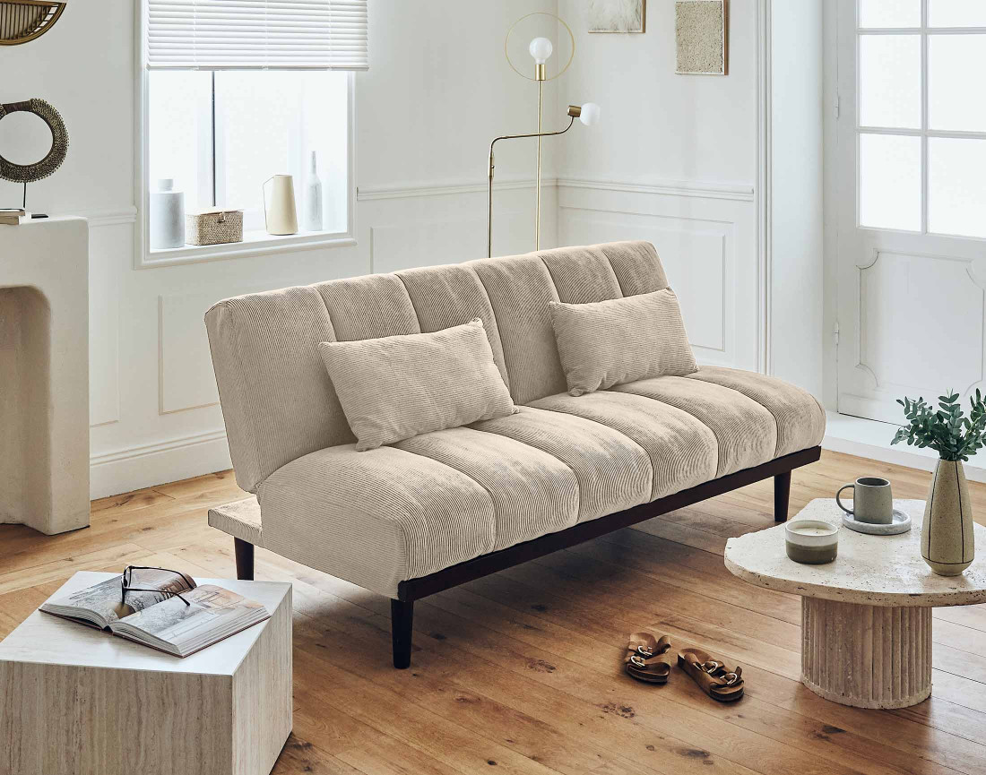 Canapé convertible clic-clac 2 places en velours côtelé Samarra