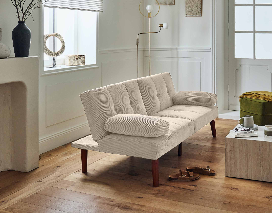 Canapé convertible clic-clac 2 places en velours côtelé Philae