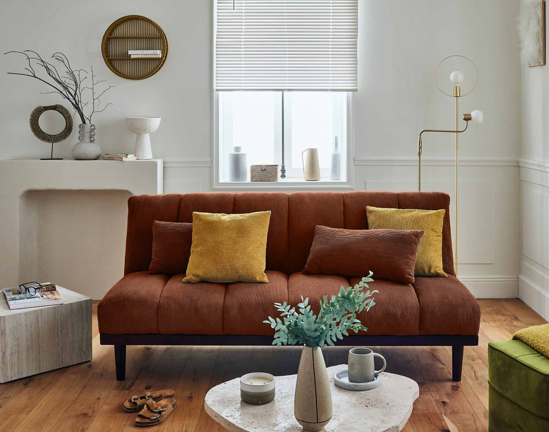 Canapé convertible clic-clac 2 places en velours côtelé Samarra