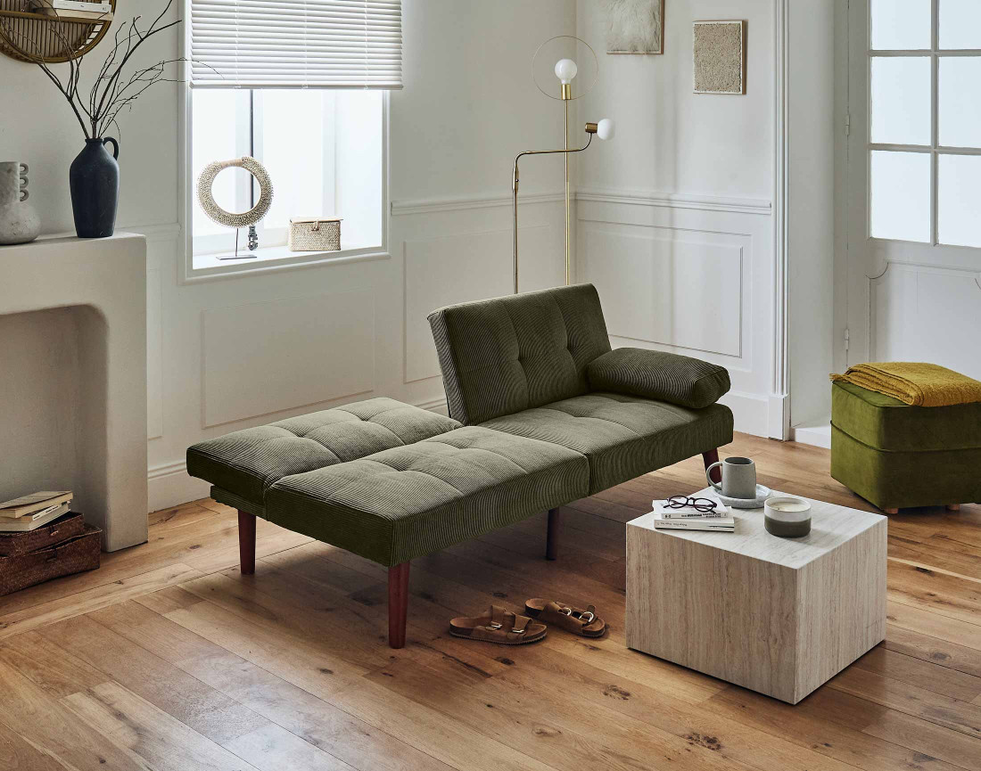 Canapé convertible clic-clac 2 places en velours côtelé Philae