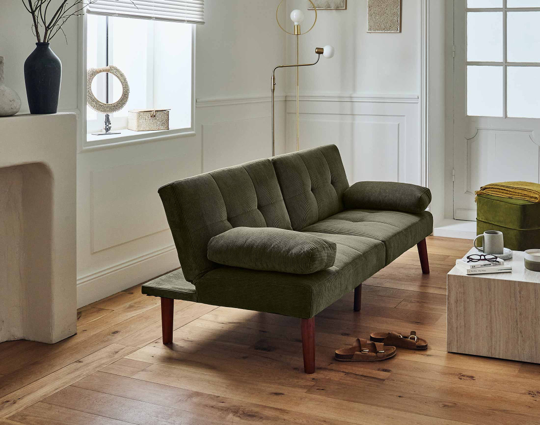 Canapé convertible clic-clac 2 places en velours côtelé Philae