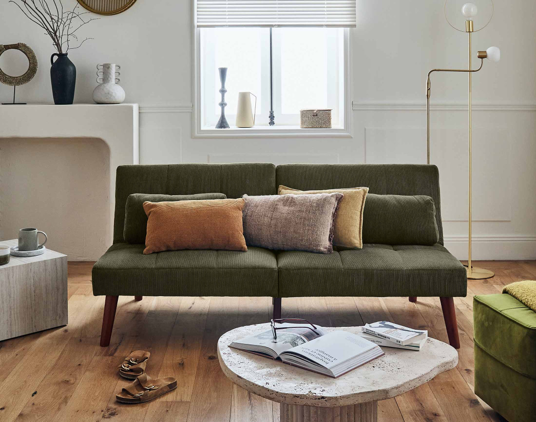 Canapé convertible clic-clac 2 places en velours côtelé Philae