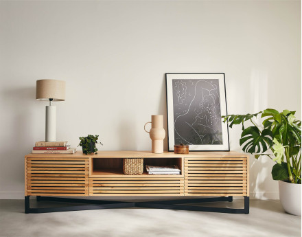 Meuble TV bois et noir 2 portes, 1 tiroir et 1 niche 200 cm Medellin