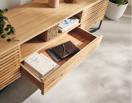 Meuble TV bois et noir 2 portes, 1 tiroir et 1 niche 200 cm Medellin