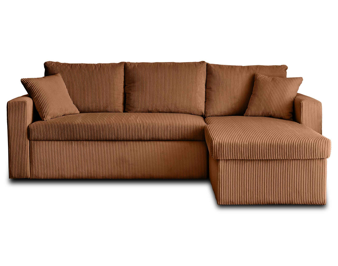 Canapé d'angle réversible 4 places convertible avec coffre en velours côtelé Cyrus