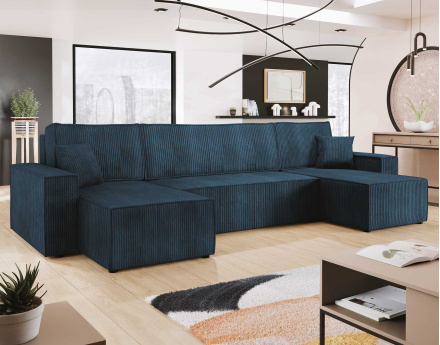 Canapé panoramique en U 7 places convertible avec coffre en velours côtelé Cezanne