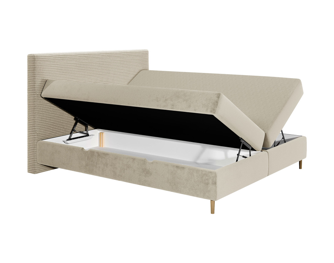 Lit boxspring 140x200 cm coffres et surmatelas inclus en velours côtelé Rafaela