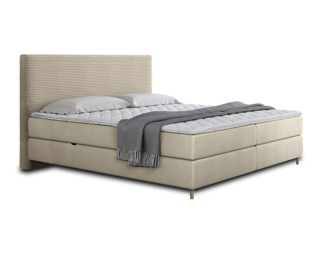 Lit boxspring 180x200 cm coffres et surmatelas inclus en velours côtelé Rafaela