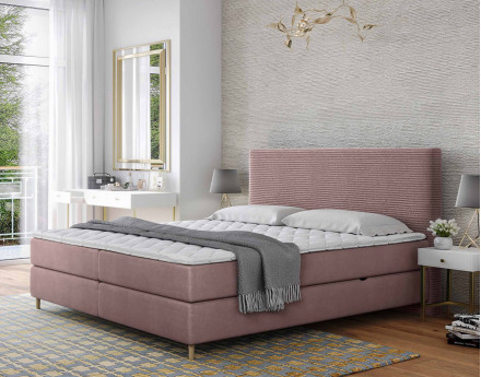 Lit boxspring 180x200 cm coffres et surmatelas inclus en velours côtelé Rafaela