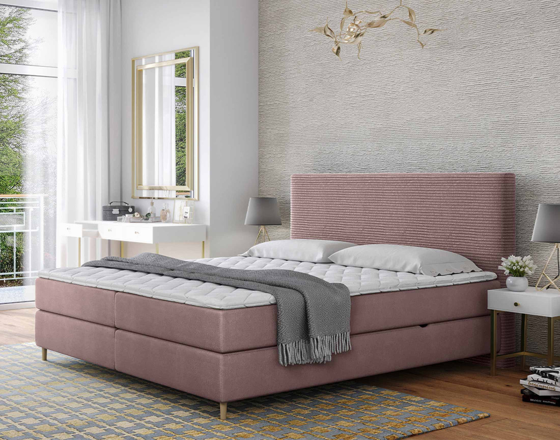 Lit boxspring 180x200 cm coffres et surmatelas inclus en velours côtelé Rafaela