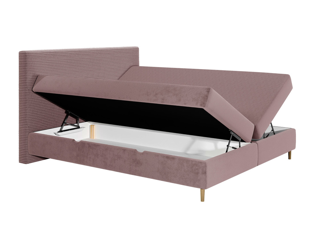 Lit boxspring 180x200 cm coffres et surmatelas inclus en velours côtelé Rafaela