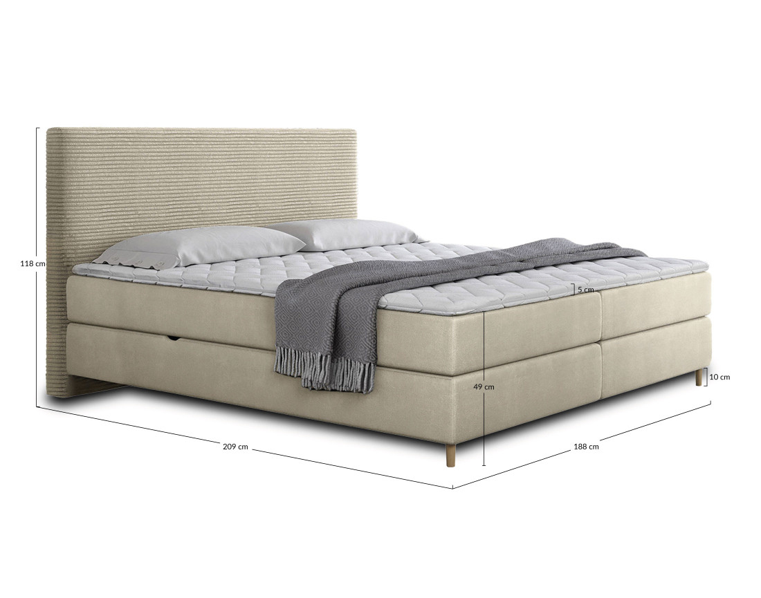 Lit boxspring 180x200 cm coffres et surmatelas inclus en velours côtelé Rafaela
