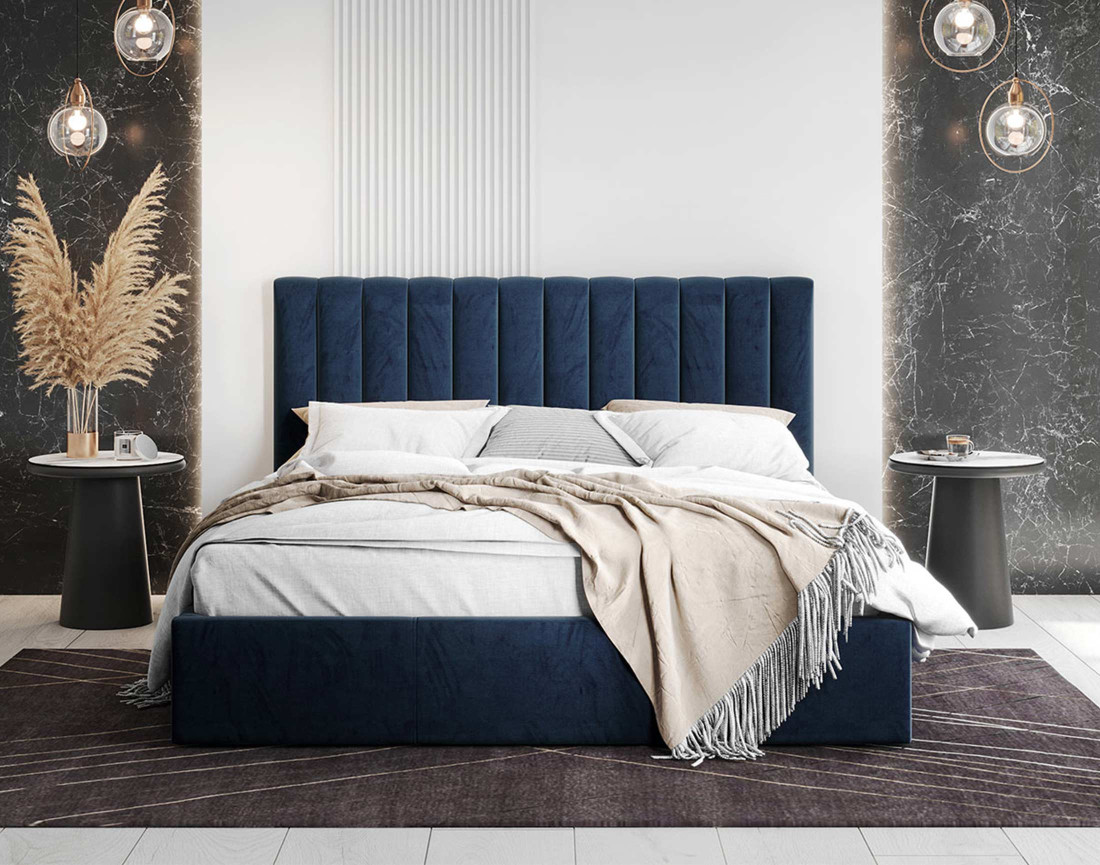 Lit coffre 140x200 cm sommier inclus en velours Rosario