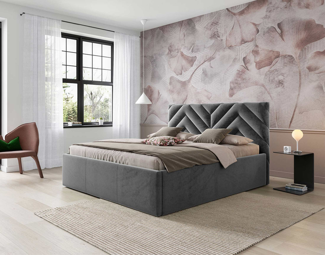 Lit coffre 160x200 cm sommier inclus en velours Santiago