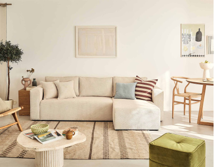 Canapé d'angle réversible 4 places convertible avec coffre en velours texturé Topaze