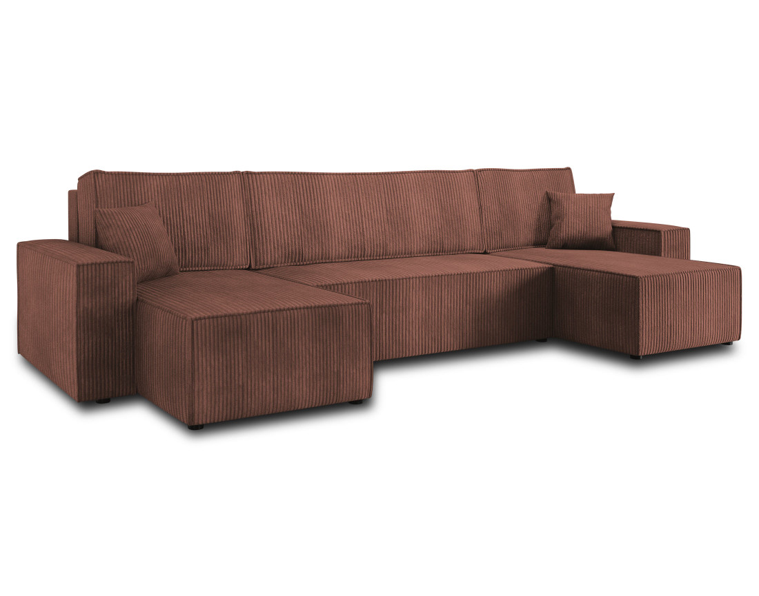 Canapé panoramique en U 7 places convertible avec coffre en velours côtelé Cezanne