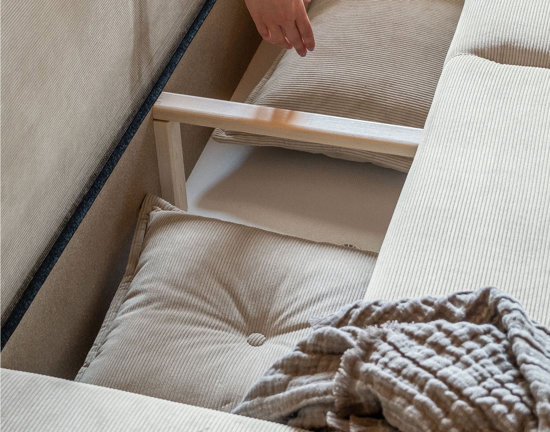 Canapé d'angle réversible 4 places convertible avec coffre en velours côtelé Lena