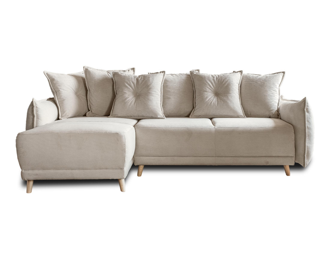 Canapé d'angle réversible 4 places convertible avec coffre en velours côtelé Lena