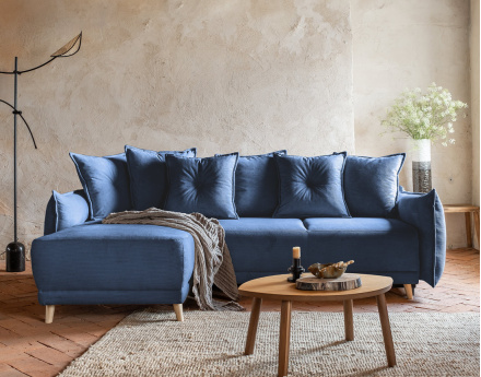 Canapé d'angle réversible 4 places convertible avec coffre en velours côtelé Lena