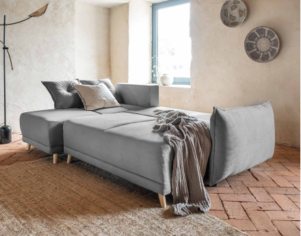 Canapé d'angle réversible 4 places convertible avec coffre en velours côtelé Lena