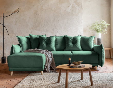 Canapé d'angle réversible 4 places convertible avec coffre en velours côtelé Lena