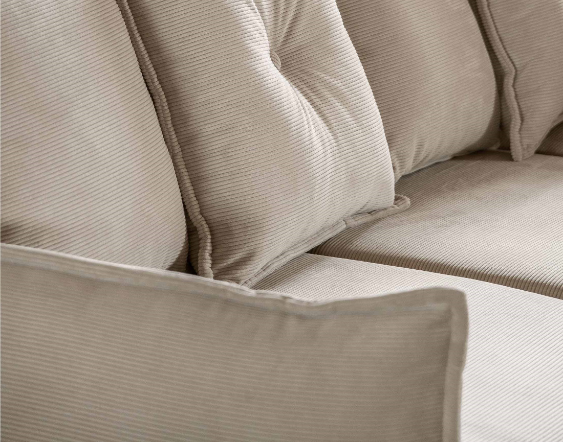 Canapé d'angle d'ange droit 5 places convertible avec coffre en velours côtelé Lena