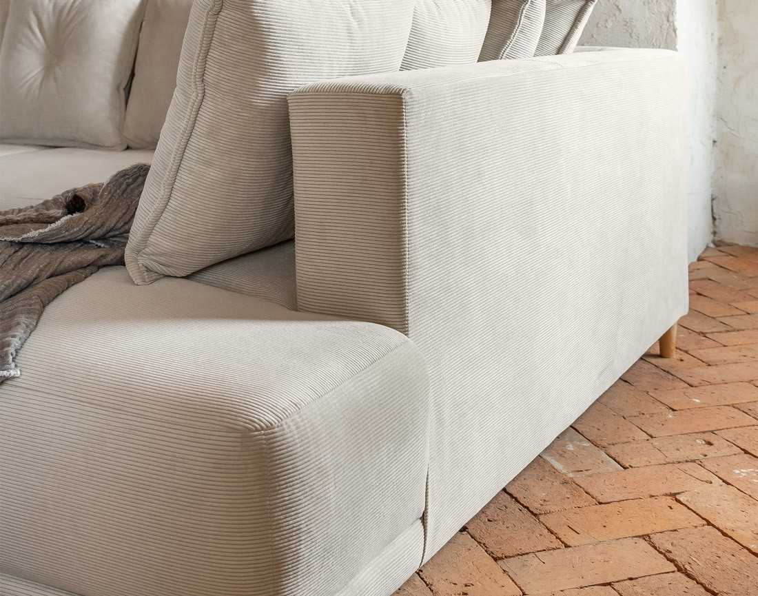 Canapé d'angle d'ange droit 5 places convertible avec coffre en velours côtelé Lena