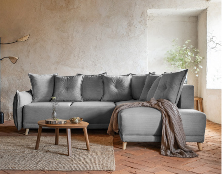 Canapé d'angle d'ange droit 5 places convertible avec coffre en velours côtelé Lena