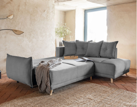 Canapé d'angle d'ange droit 5 places convertible avec coffre en velours côtelé Lena