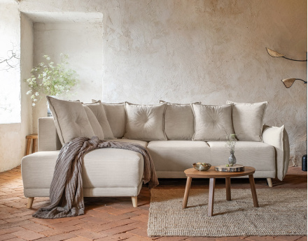 Canapé d'angle d'ange gauche 5 places convertible avec coffre en velours côtelé Lena