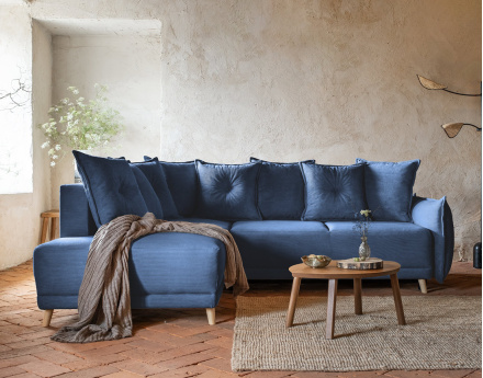 Canapé d'angle d'ange gauche 5 places convertible avec coffre en velours côtelé Lena