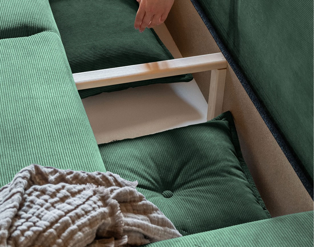 Canapé d'angle d'ange gauche 5 places convertible avec coffre en velours côtelé Lena