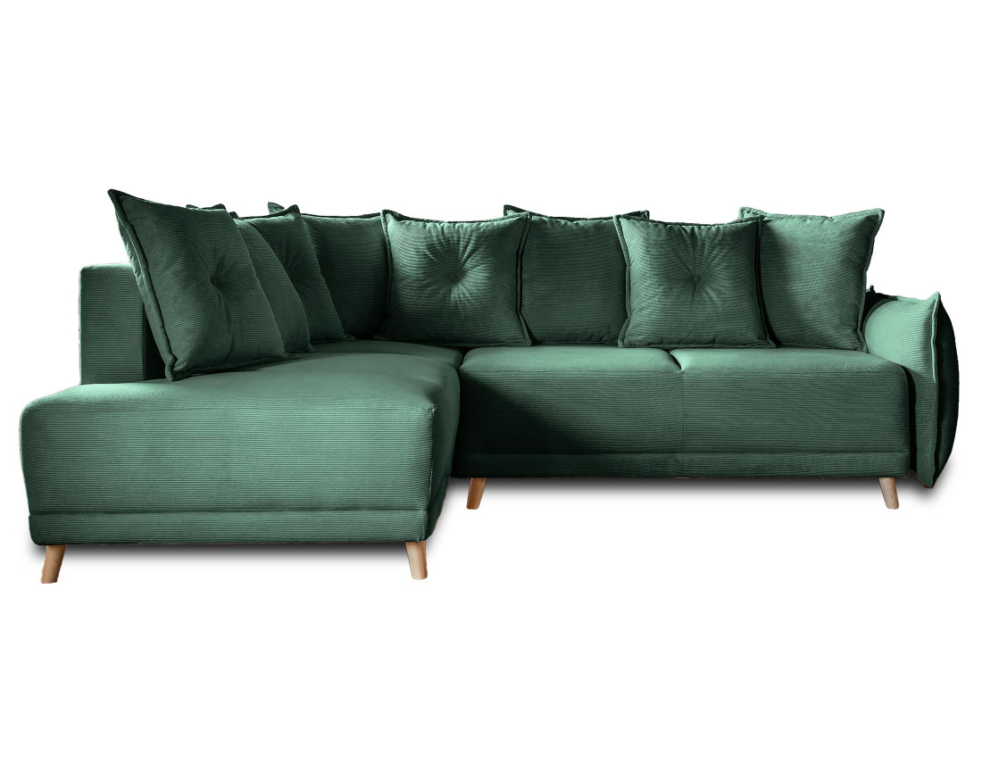 Canapé d'angle d'ange gauche 5 places convertible avec coffre en velours côtelé Lena