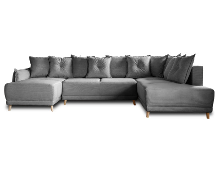 Canapé panoramique d'angle droit 7 places convertible avec coffre en velours côtelé Lena