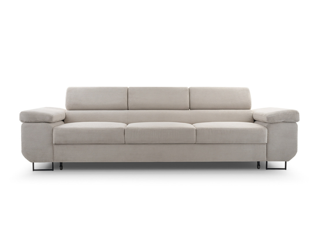 Canapé 3 places convertible avec têtières réglables en velours côtelé Pablo