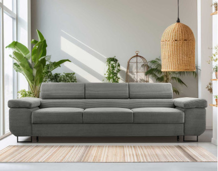 Canapé 3 places convertible avec têtières réglables en velours côtelé Pablo