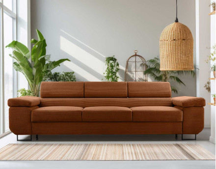 Canapé 3 places convertible avec têtières réglables en velours côtelé Pablo