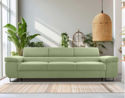Canapé 3 places convertible avec têtières réglables en velours côtelé Pablo